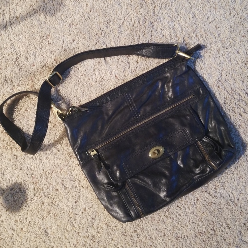 Genuine leather black Fossil crossbody bag